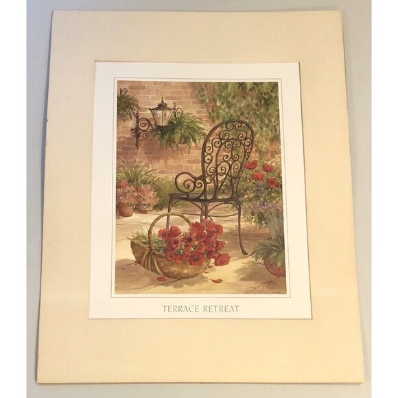 22"x28" Ivory Linen Matted Mounted Print TERRACE RETREAT by MERIANNE VAN DYKE - Picture 1 of 7